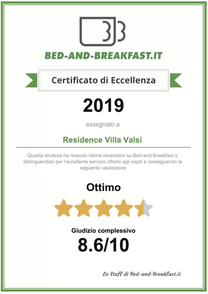 Certificato eccellenza bed & breakfast